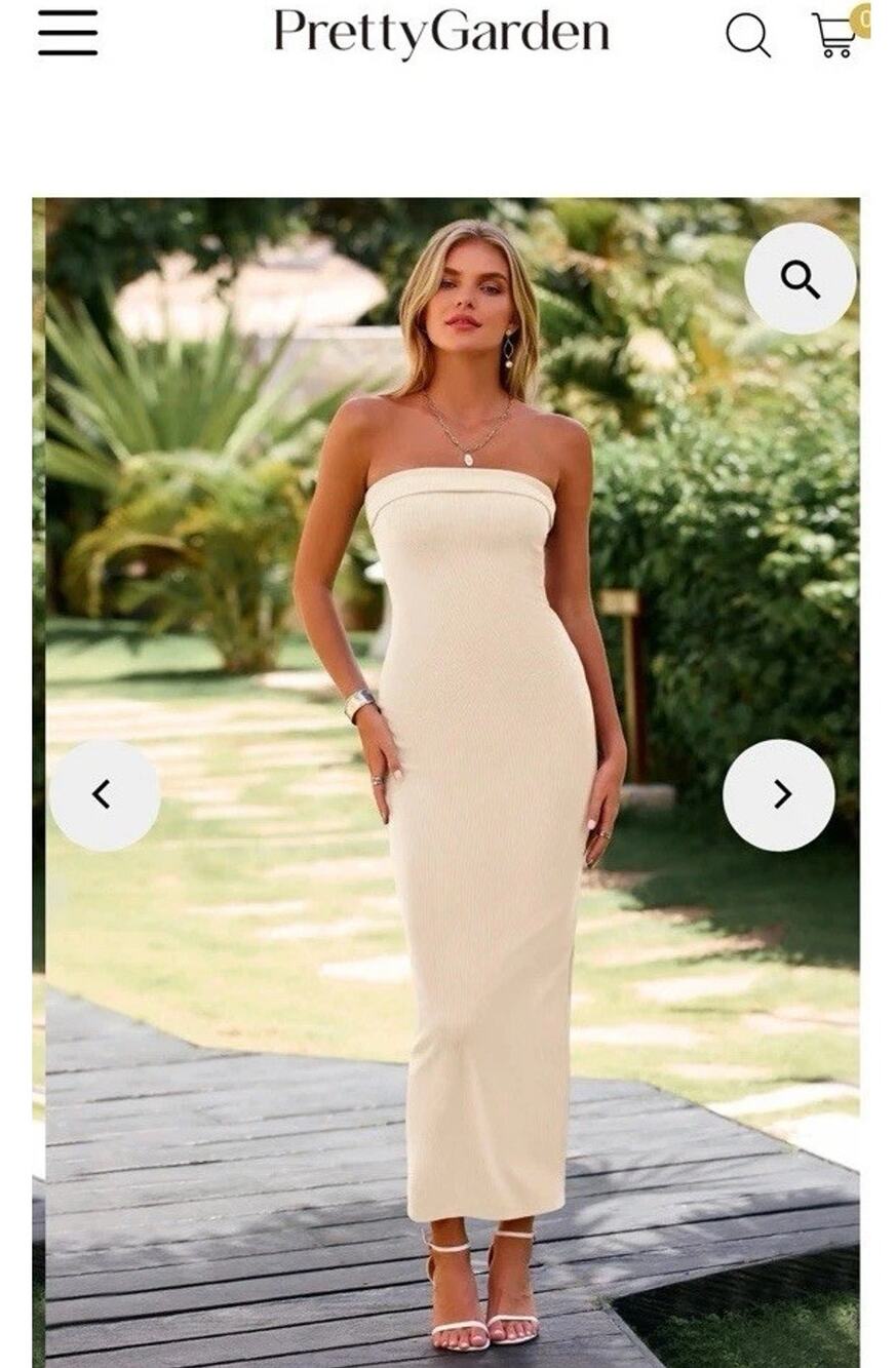 Pretty Garden White Bodycon Tube Dress Med